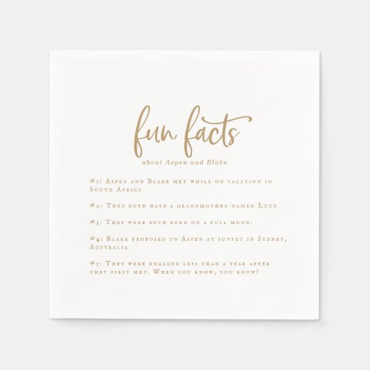 Rustic Gold Script Fun Facts Wedding Napkins Servet (Voorkant)