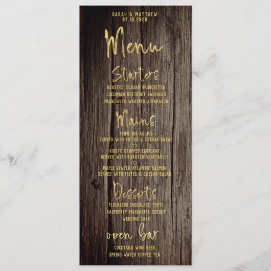 Rustic Gold Script Kalligrafie Classic Wedding Menu (Voorkant)
