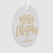 Rustic Gold Script Merry Kerstfamilie Foto Ornament (voorkant)