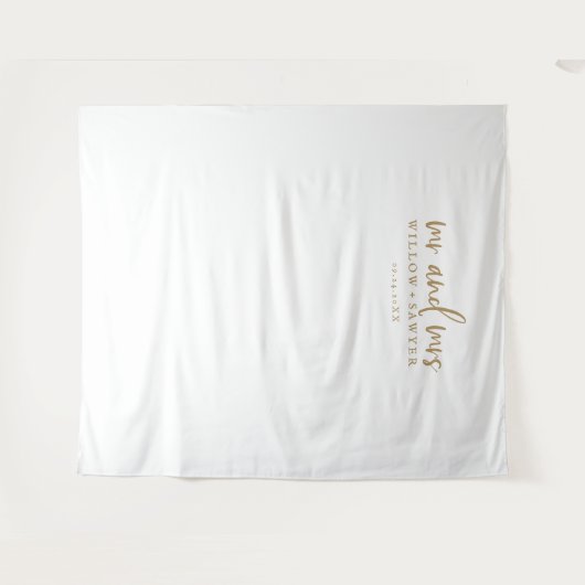 Rustic Gold Script Mr & Mrs Wedding Photo Backdrop Wandkleed (Voorkant (horizontaal))