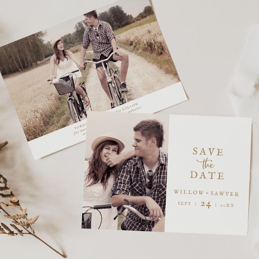 Rustic Gold Script Photo Save the Date
