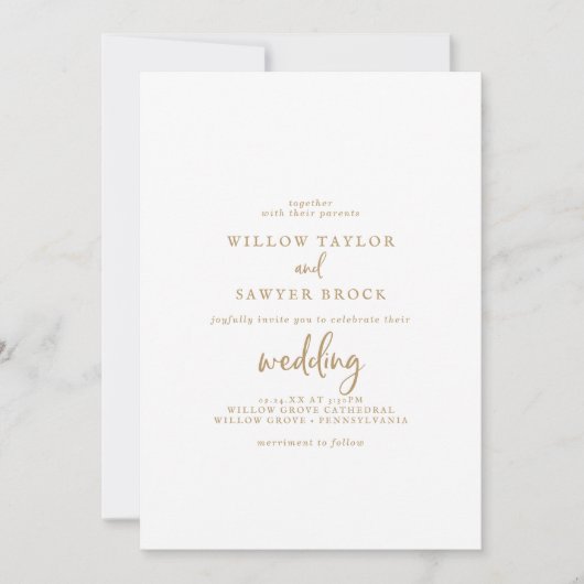 Rustic Gold Script Photo Wedding Kaart (Voorkant)