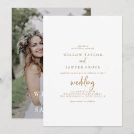 Rustic Gold Script Photo Wedding Kaart