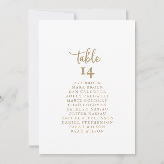 Rustic Gold Script Table Number Seating Chart Kaar (Voorkant)