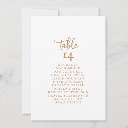 Rustic Gold Script Table Number Seating Chart Kaar (Achterkant)