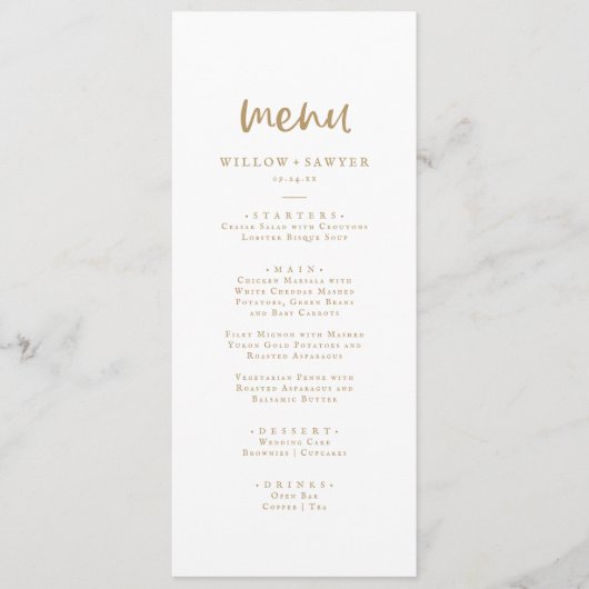Rustic Gold Script Weddenrenmenu Menu (Voorkant)