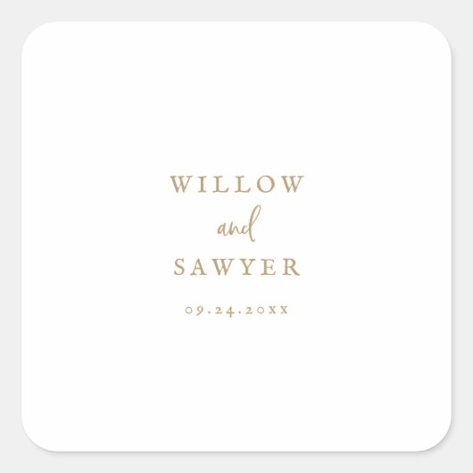 Rustic Gold Script Wedding Envelope-zegels Vierkante Sticker (Voorkant)