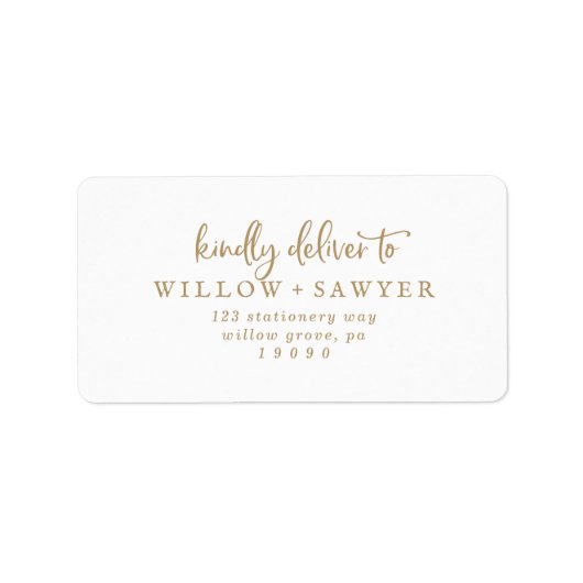 Rustic Gold Script Wedding RSVP-Adresetiketten Etiket (Voorkant)