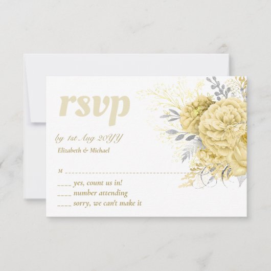 Rustic Gold Silver Floral Weddenschap Hartelijk da RSVP Kaartje (Voorkant)