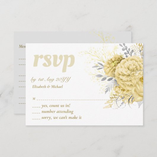 Rustic Gold Silver Floral Weddenschap Hartelijk da RSVP Kaartje (Voorkant / Achterkant)