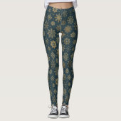 Rustic Gold Snowflakes on Dark Green Leggings (Voorkant)