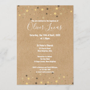 Rustic Gold Stars Baptism Christening Kaart
