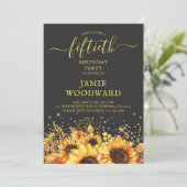 Rustic Gold Sunflower 50th Birthday Party Kaart (Staand voorkant)