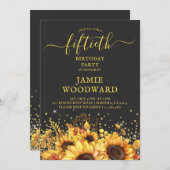 Rustic Gold Sunflower 50th Birthday Party Kaart (Voorkant / Achterkant)