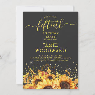 Rustic Gold Sunflower 50th Birthday Party Kaart