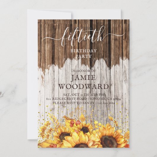 Rustic Gold Sunflower Barn Wood 50e verjaardag Kaart (Voorkant)