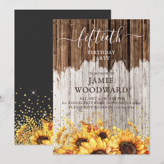 Rustic Gold Sunflower Barn Wood 50e verjaardag Kaart (Voorkant / Achterkant)