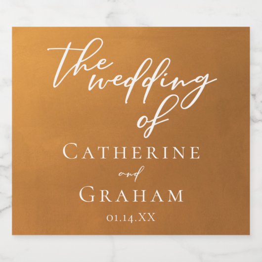 Rustic Gold Tan Earth Tone Simple Fall Weddenschap Sparkling Wijnetiket (Enkel label)