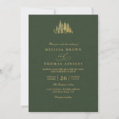 Rustic Gold Trees Pine Minimalist QR Code Wedding  Kaart (Voorkant)