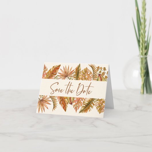 Rustic Gold Tropical Save the Date Folded Kaart (Voorkant)