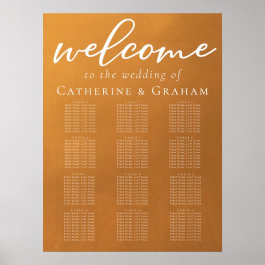Rustic Gold Typography Fall Wedding Seding Chart Poster (Voorkant)