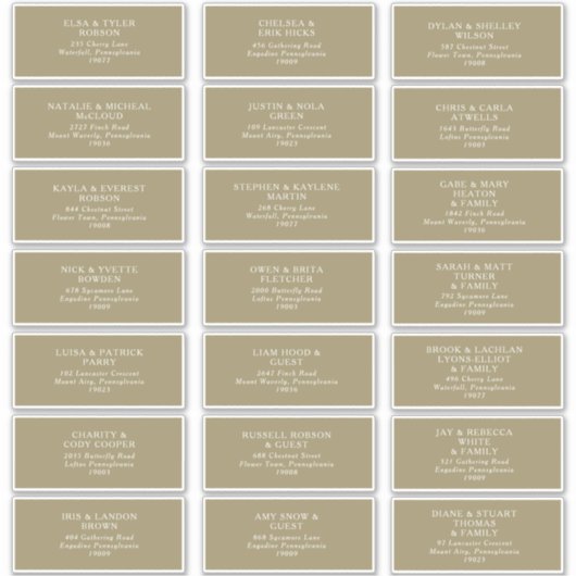 Rustic Gold Typography Guest Adresetiketten Sticker (Voorkant)