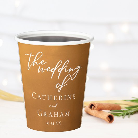 Rustic Gold Typography Simple Fall Wedding Papieren Bekers