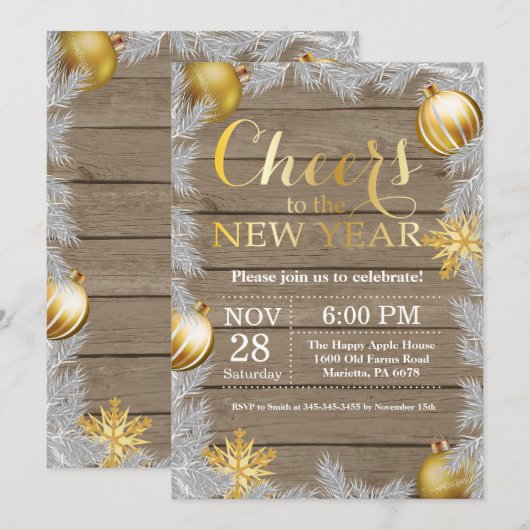 Rustic Gold - Uitnodiging voor nieuwjaarsfeest (Voorkant / Achterkant)