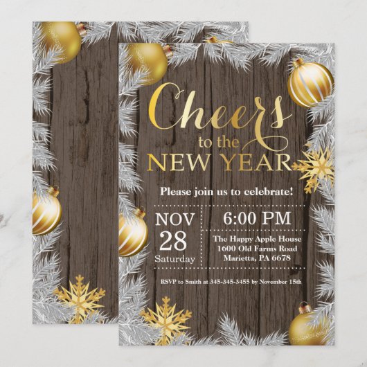 Rustic Gold - Uitnodiging voor nieuwjaarsfeest (Voorkant / Achterkant)