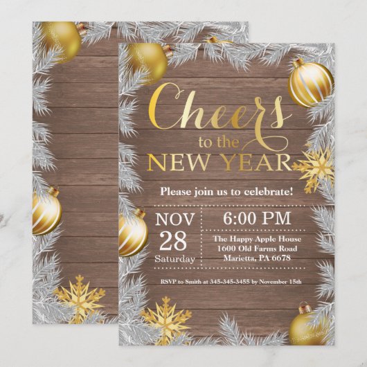 Rustic Gold - Uitnodiging voor nieuwjaarsfeest (Voorkant / Achterkant)