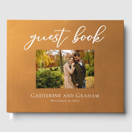 Rustic Gold Verloving Foto Bohemian Fall Wedding Gastenboek (Voorkant)