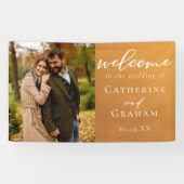 Rustic Gold Verloving Foto Boho Wedding Welkom Spandoek (Horizontaal)