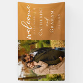 Rustic Gold Verloving Foto Boho Wedding Welkom Spandoek (Verticaal)