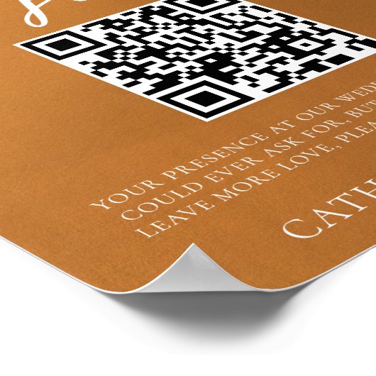 Rustic Gold Wedding Honeymoon Fund QR-code Poster (Hoek)