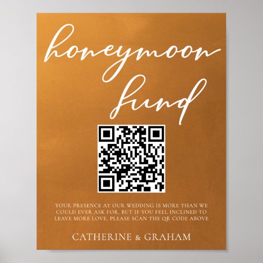 Rustic Gold Wedding Honeymoon Fund QR-code Poster (Voorkant)