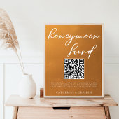 Rustic Gold Wedding Honeymoon Fund QR-code Poster