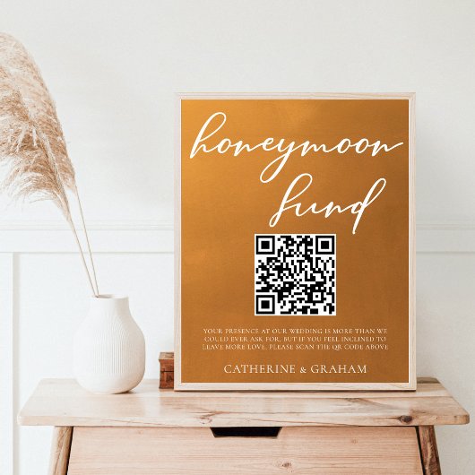 Rustic Gold Wedding Honeymoon Fund QR-code Poster