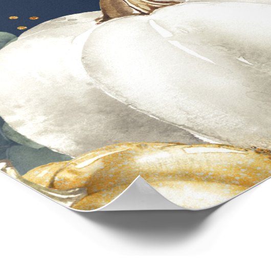 Rustic Gold White Pumpkins Wedding Seding Chart Poster (Hoek)