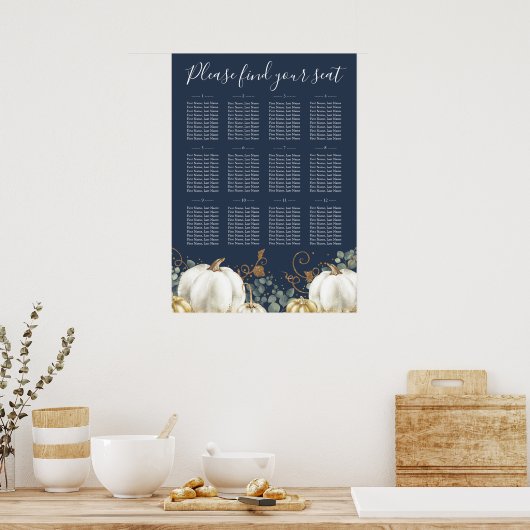 Rustic Gold White Pumpkins Wedding Seding Chart Poster (Keuken)