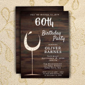 Rustic Gold Wine Glass Wood 60e verjaardag Folie Uitnodiging