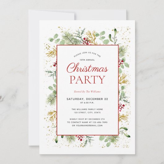 Rustic Gold Winter Greenery Holiday Kaart (Voorkant)