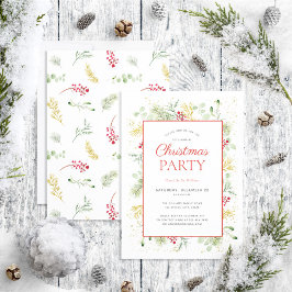 Rustic Gold Winter Greenery Holiday Kaart