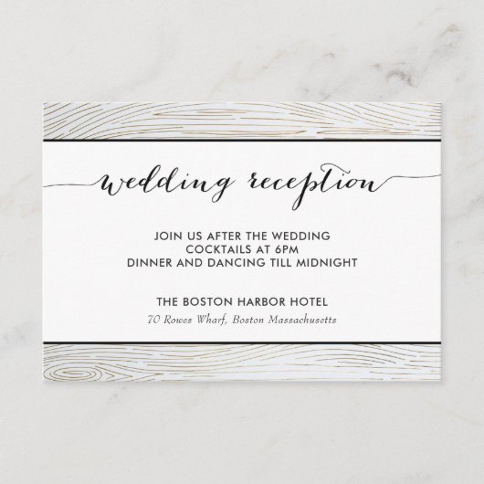 Rustic Gold Wood Grain Wedding Reception Card Informatiekaartje (Voorkant)