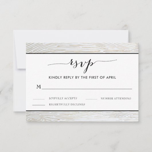 Rustic Gold Wood Grain Wedding RSVP-kaart RSVP Kaartje (Voorkant)