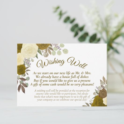 Rustic Golden Boho Floral Wedding Goed Informatiekaartje (Staand voorkant)