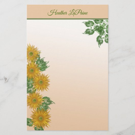 Rustic Golden Flowers, Greenery en Leafy Border Briefpapier (Voorkant)