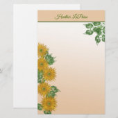 Rustic Golden Flowers, Greenery en Leafy Border Briefpapier (Voorkant / Achterkant)