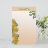 Rustic Golden Flowers, Greenery en Leafy Border Briefpapier (Staand voorkant)
