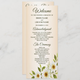 Rustic Golden Frame White Floral Peach Wedding Programmakaart
