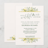 Rustic Golden Frame Wildflower on Way  Baby Shower Kaart (Voorkant / Achterkant)